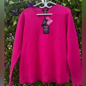 Lord & Taylor Bright Pink V-Neck Cashmere Sweater